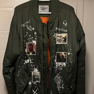 Graphic Olive Green Flight Jacket -